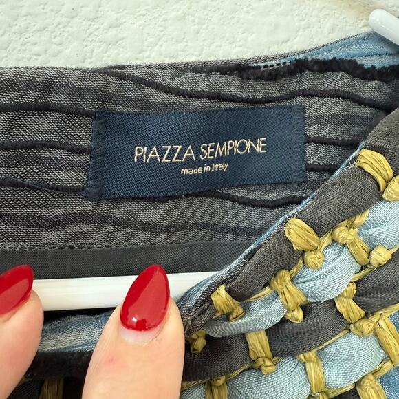 PIAZZA SEMPIONE Sleeveless Shift Dress Blue Black Textured Stripe Beaded Italy 8 - Picture 2 of 7